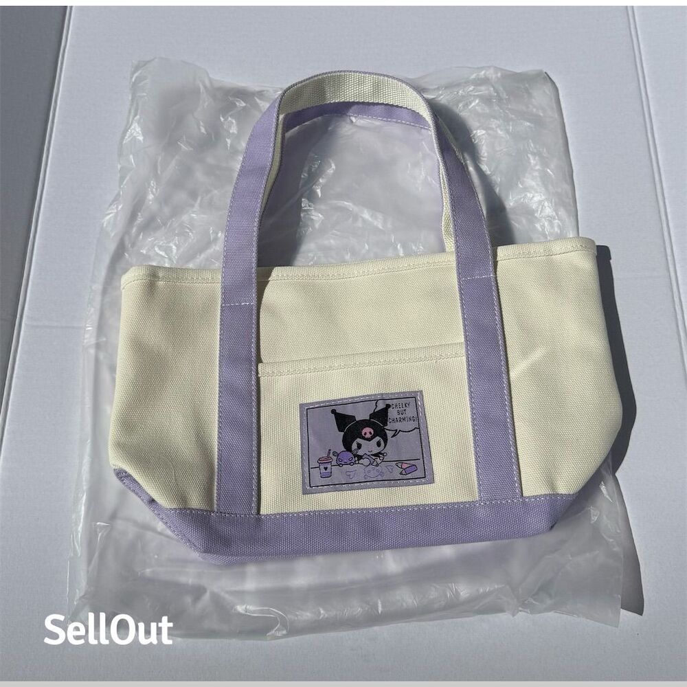 Sanrio Kuromi Canvas Tote Bag Purple Zippered Unisex Adults's Handbag